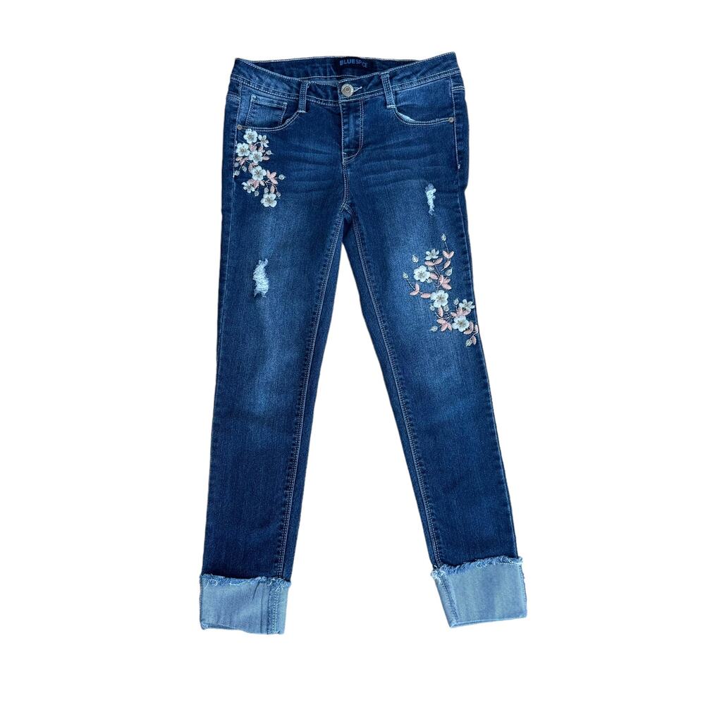 Blue Spice Girls Floral Embroidered Fold Up Hem Denim Blue Jeans Size 12